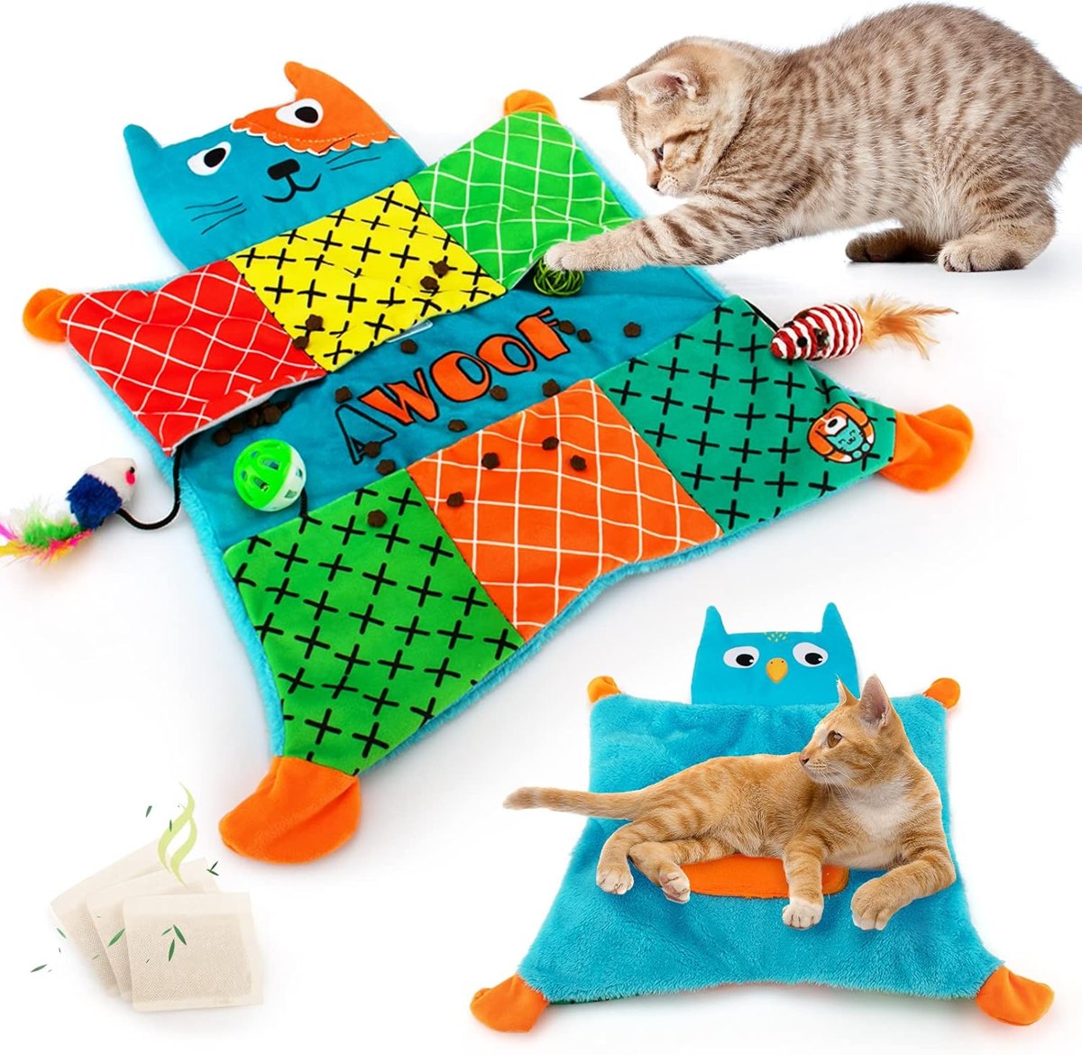 AWOOF Cat Activity Mat with Catnip Pockets