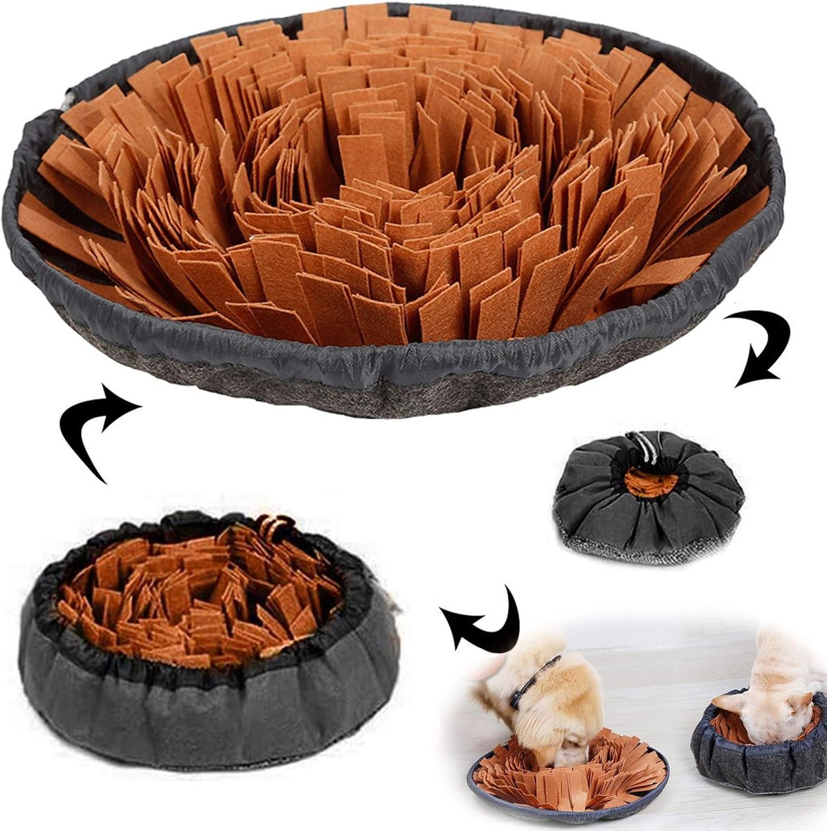 AWOOF Drawstring Snuffle Bowl Mat, Brown