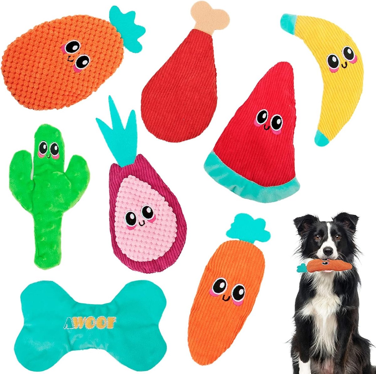 AWOOF No-Stuffing Fruit & Friends Toys, 8 Pack