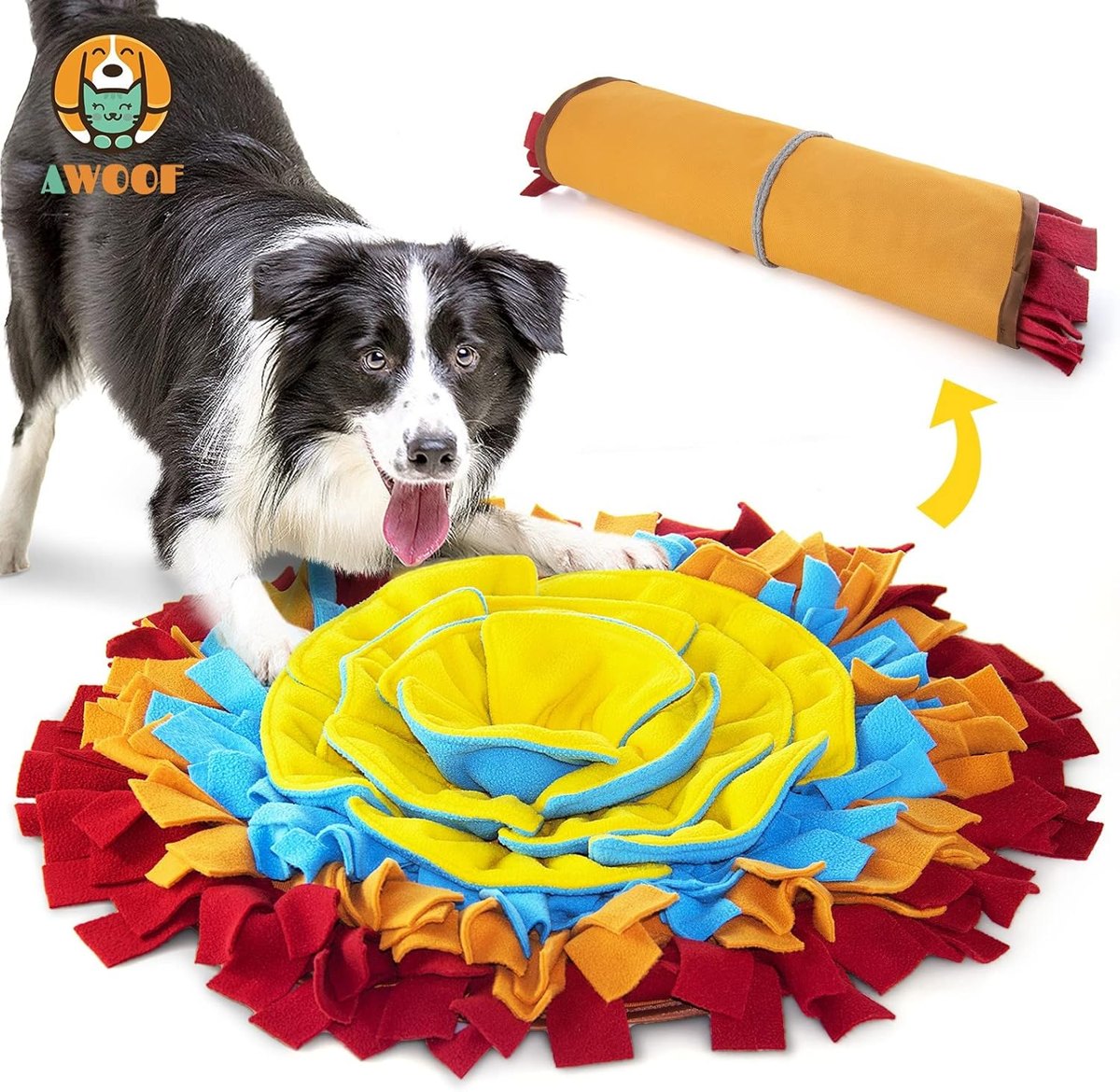 AWOOF Roll-Up Sunburst Snuffle Mat, Red